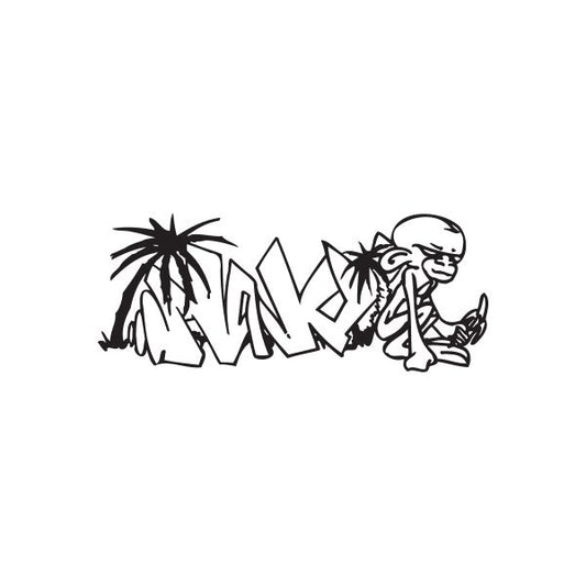 Graffiti monkey decal, black street-art outline lettering style