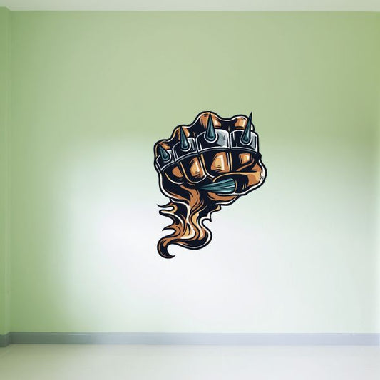 Monster hand decal with blue-black armored fist and red eye, die-cut sticker