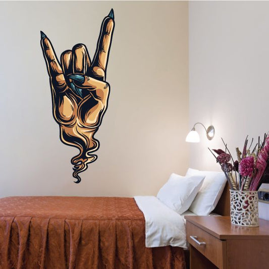 Rock hand gesture wall decal sticker, blue and black