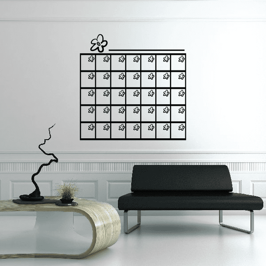 Monthly flower calendar wall decal with grid of small flower icons and months