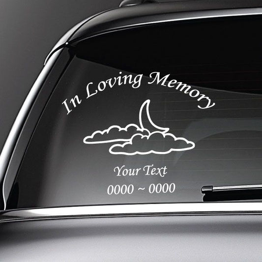 In loving memory decal: moon and clouds with custom text lines
