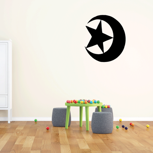 Black moon and star wall decal