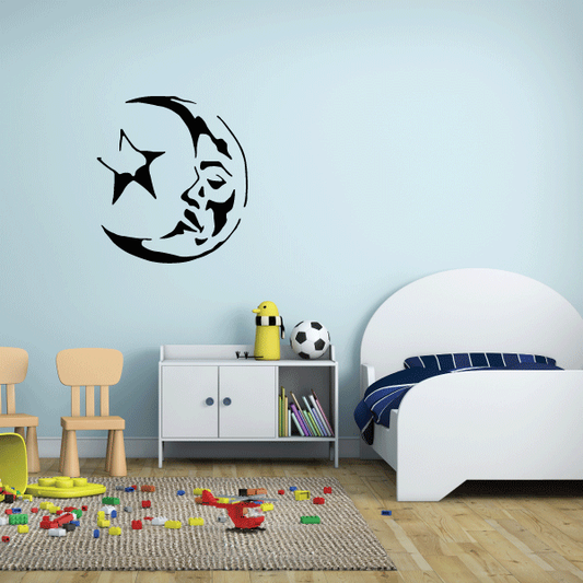 Sleeping moon and star wall decal
