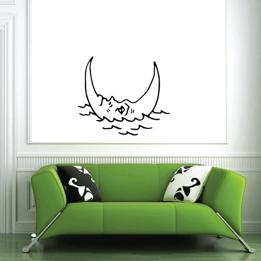 Black moon and wave wall decal with floating design