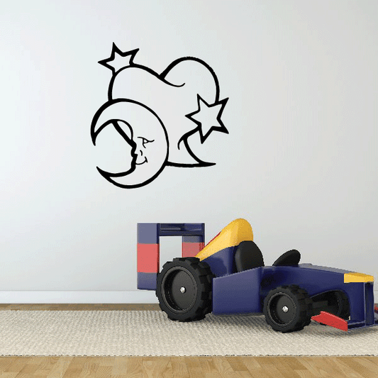 Crescent moon with stars wall decal