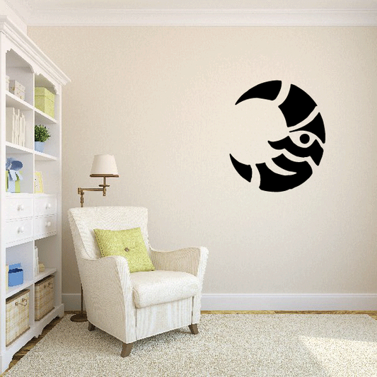 Black segmented moon wall decal with star-like cutouts