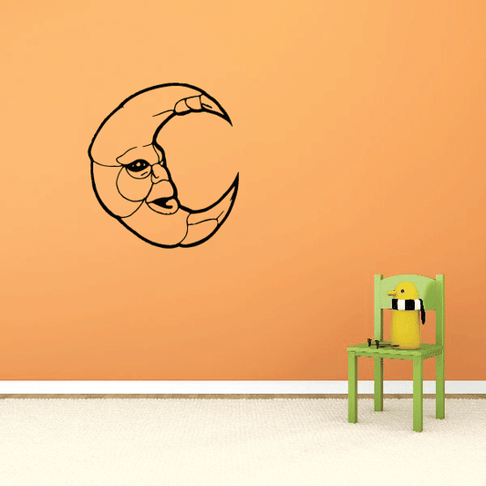 Moon monkey wall decal with crescent moon outline and monkey face line art