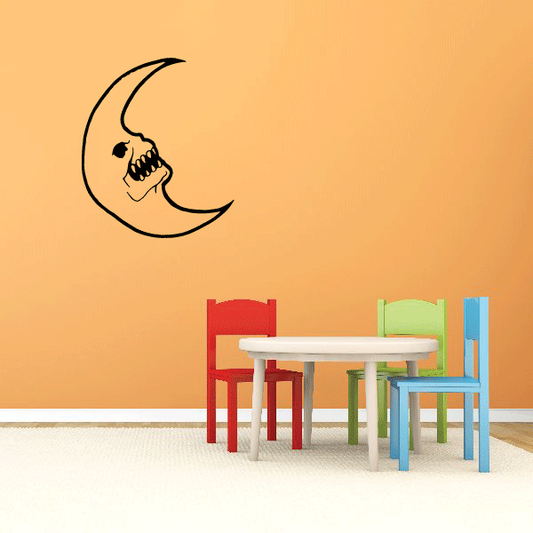 Crescent moon decal with skull face