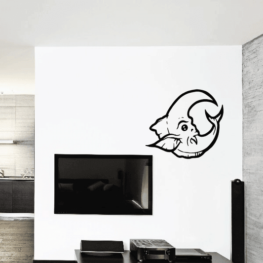 Moon and dolphin tale wall decal, black outline design