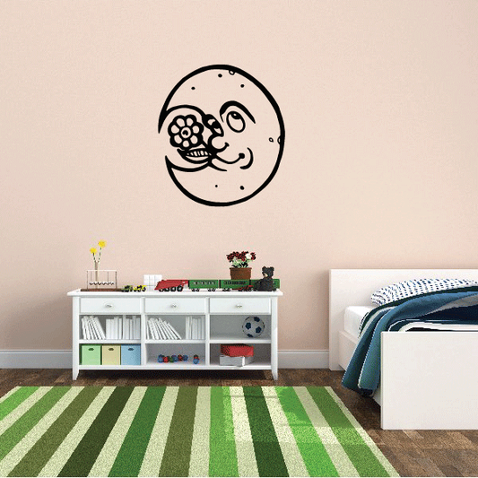 Black moon decal with smiling face and flower