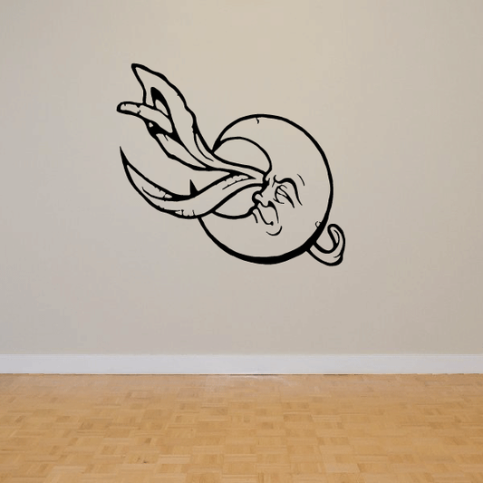 Moon with lily wall decal, black outline line art in crescent shape