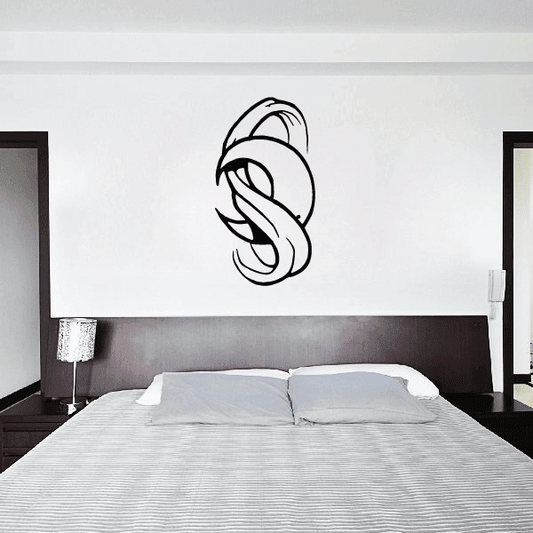 Moon and scroll wall decal in black line art