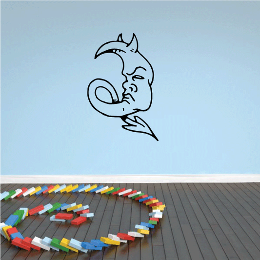 Moon decal with sleeping face and curled tail