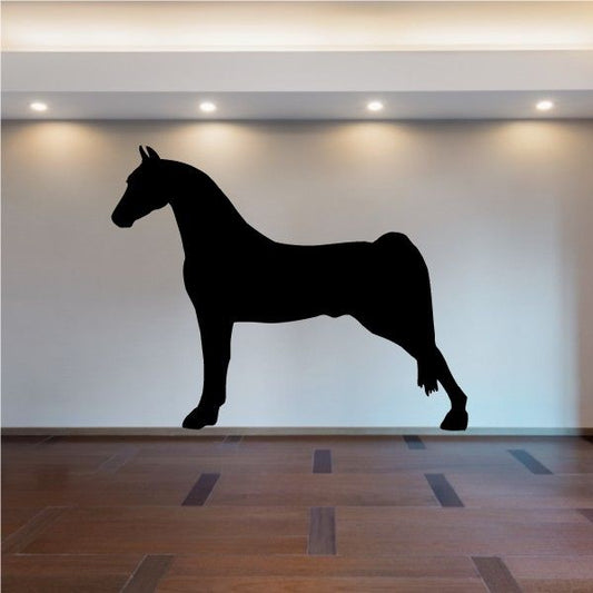 Morgan horse decal with black standing side-profile silhouette