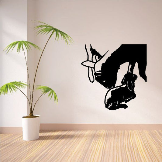 Goat mother feeding young decal with black silhouette