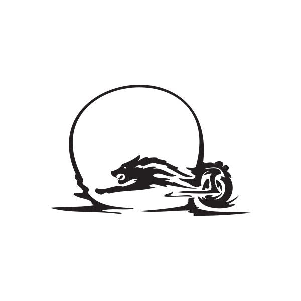 Motorbike wolf and moon decal, black silhouette of snarling wolf with moon circle