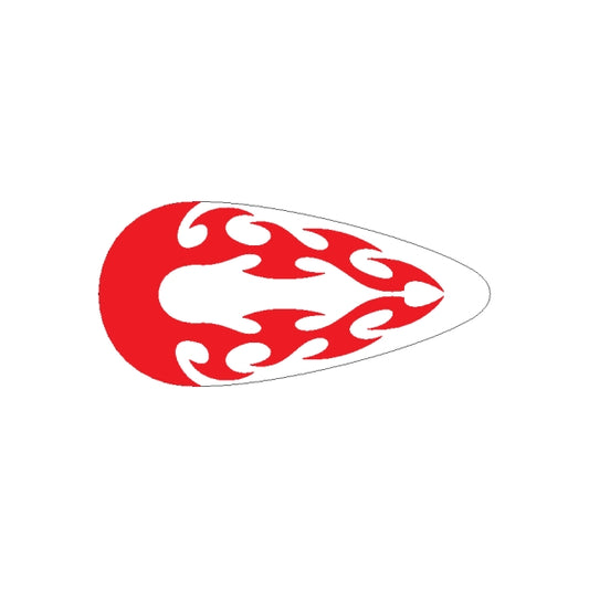 Emblematic red and white flame decal for enhancing motorcycle aesthetics