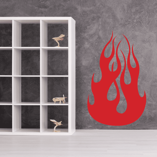 Red flame wall decal incorrectly associated with motorcycle tanks