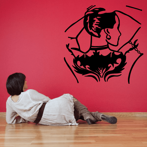 Black motorcycle rider wall decal graphic with helmet and flames, vinyl sticker
