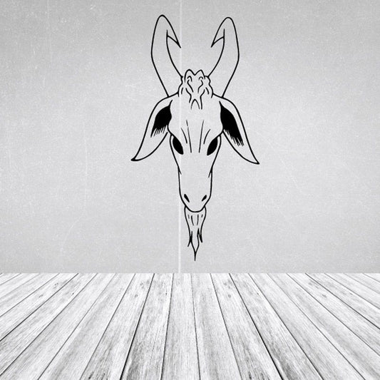 Goat head decal, black outline with horns and ears