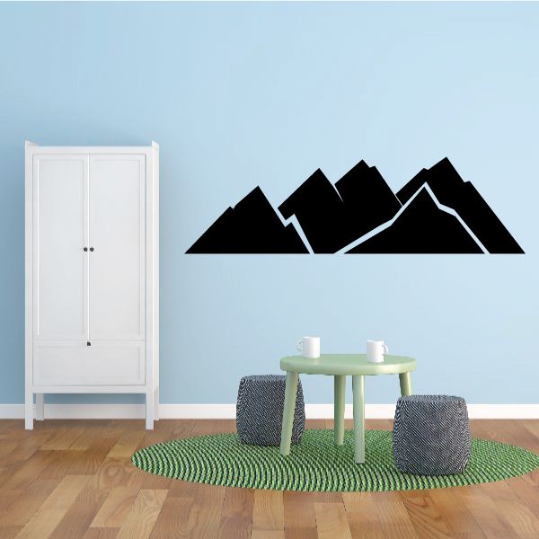 Black mountains wall decal with white outline lines, vinyl sticker