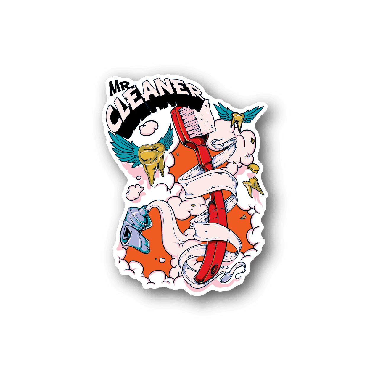 Mr Cleaner toothbrush vinyl sticker with cartoon cleaner and bold logo text