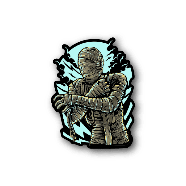 Mummy vinyl sticker with gold mummy illustration