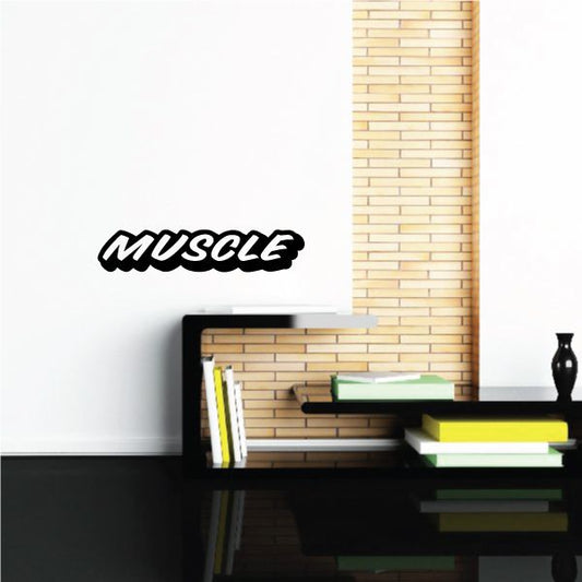 Muscle decal with stylized black 'muscle' lettering