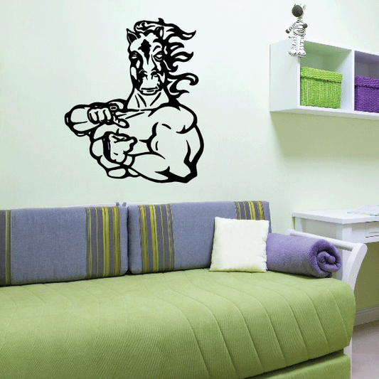 Black outline muscular warrior horse wall decal