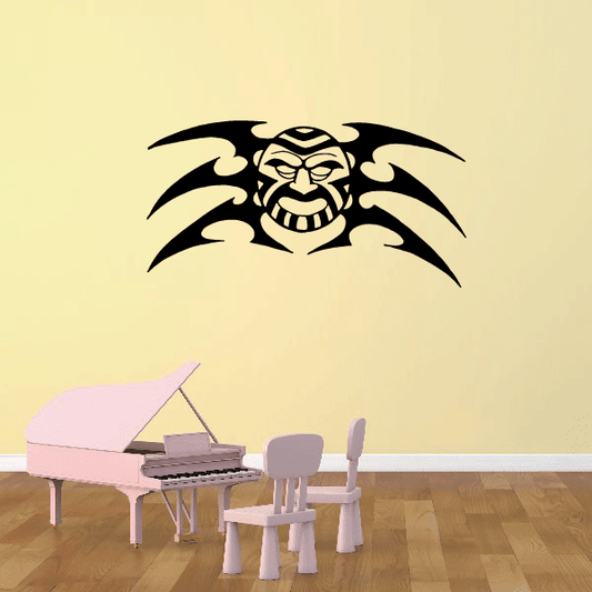 Mustache moon wall decal with bearded face and curved wing shapes, black and cream
