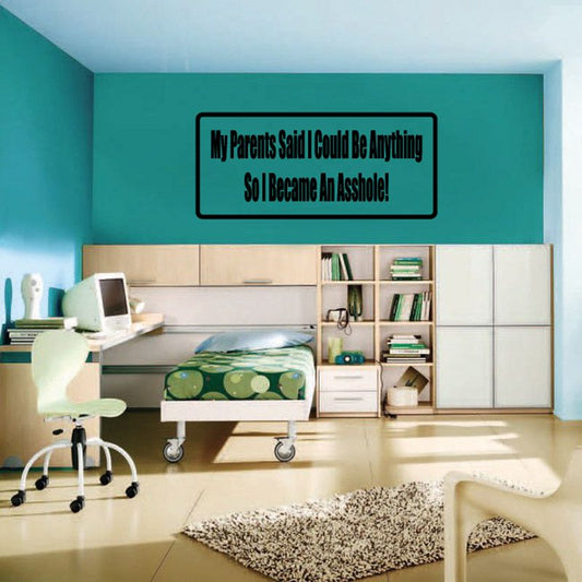 Rectangular wall decal with black quote text and border