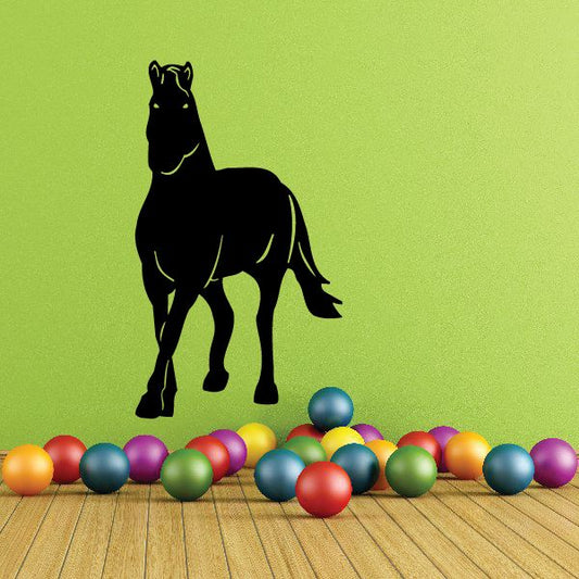 Black horse decal with an approaching silhouette, decorative vinyl wall sticker.