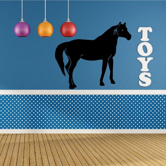 Standing horse and TOYS wall decal, black silhouette