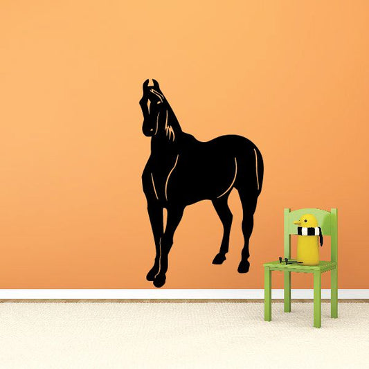 Black standing horse decal with detailed mane and legs