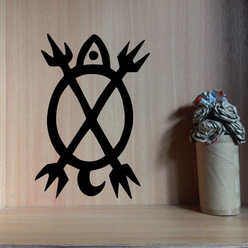 Black sea turtle mystical decal sticker with bold outline and decorative fins