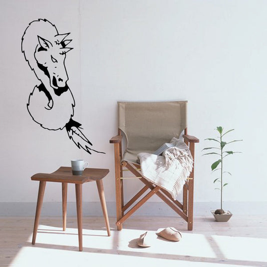Mythical animal wall decal of a black dragon with curled tail
