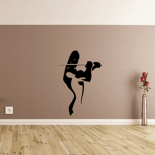 Black warrior silhouette wall decal holding a sword