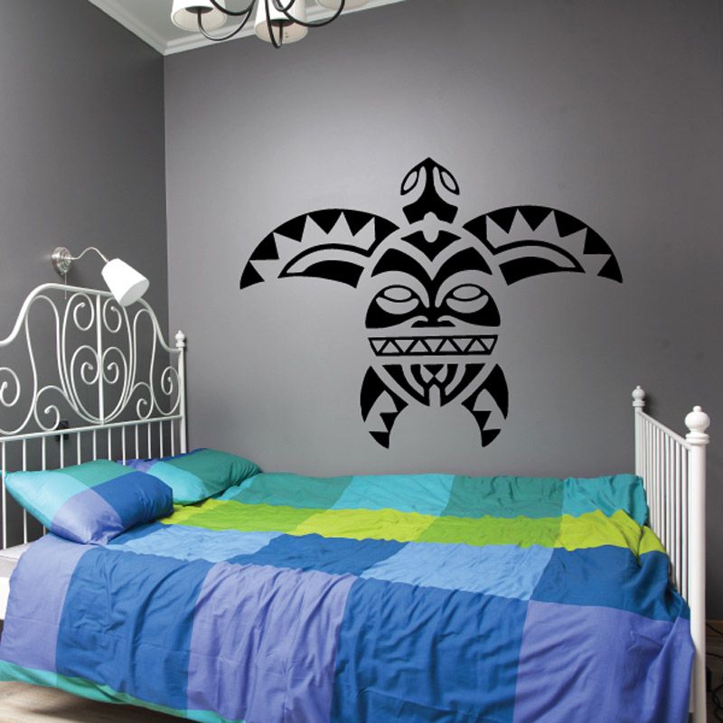 Black Native-style sea turtle wall decal with ornate tribal pattern