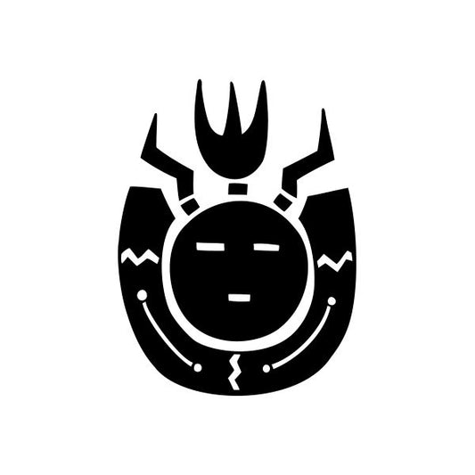 Black Native American tribal art decal with circular sun and shield motif