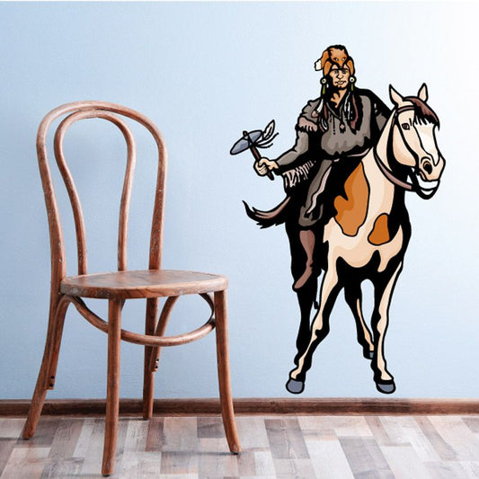 Image of Native American with Tomahawk on Horseback Sticker