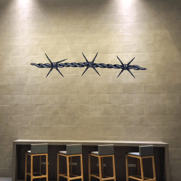 Barbed wire printed vinyl decal, dark blue/black, die-cut with barbs