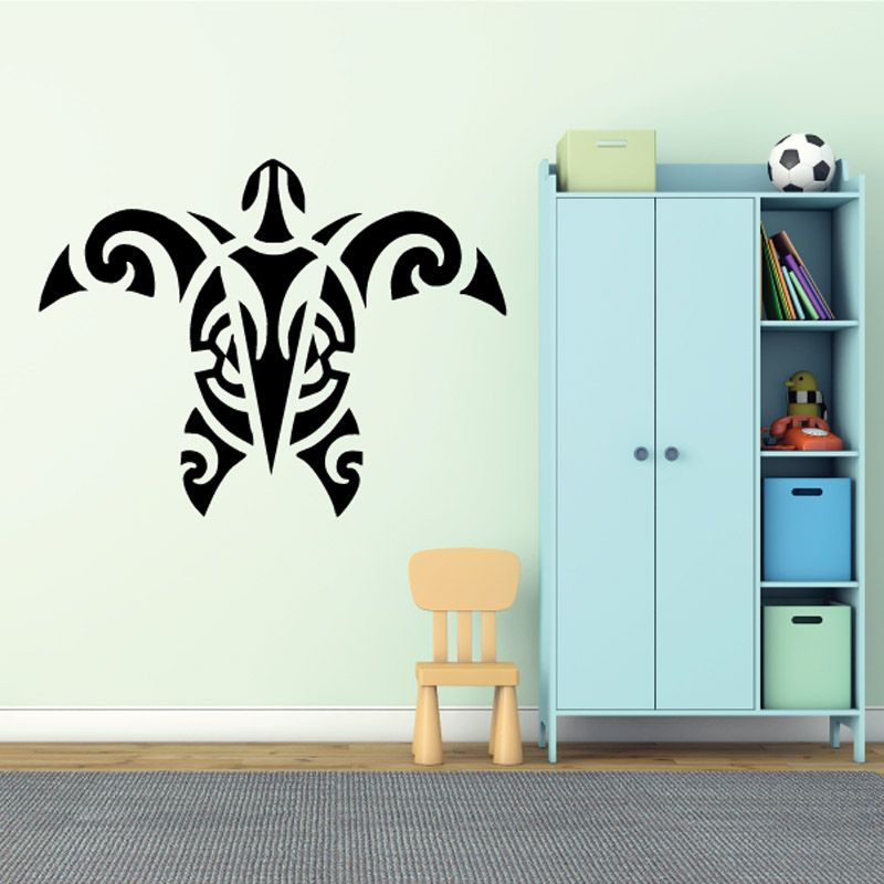 Black tribal sea turtle wall decal with ornate linework