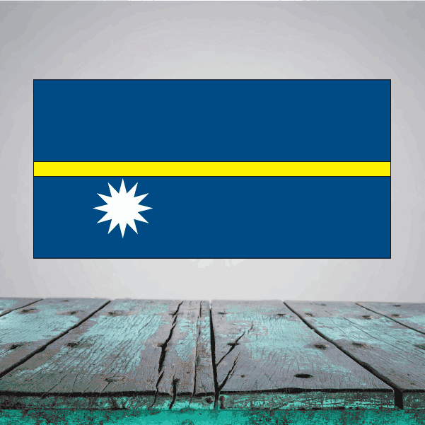 Nauru flag sticker with blue field, yellow stripe, and white star
