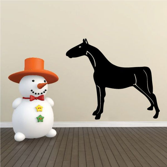 Leaning-forward horse wall decal, black silhouette with white outline