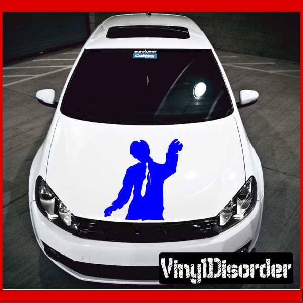 Zombie reaching decal on white surface, blue silhouette graphic