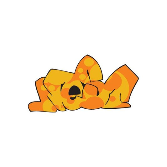 Nest graffiti sticker of orange cartoon cat lying down with yellow accents