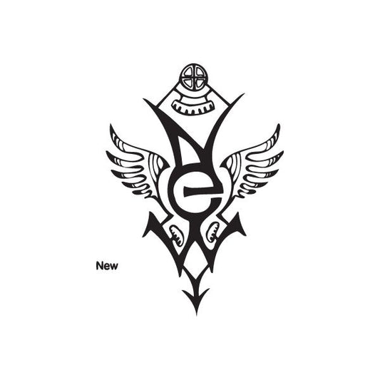 Graffiti decal with black tribal wings and central emblem