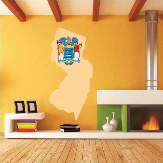 New Jersey state flag sticker with state-shaped crest
