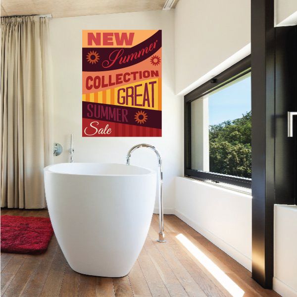 Summer typography wall decal, colorful block text 'NEW Summer Great Sale'