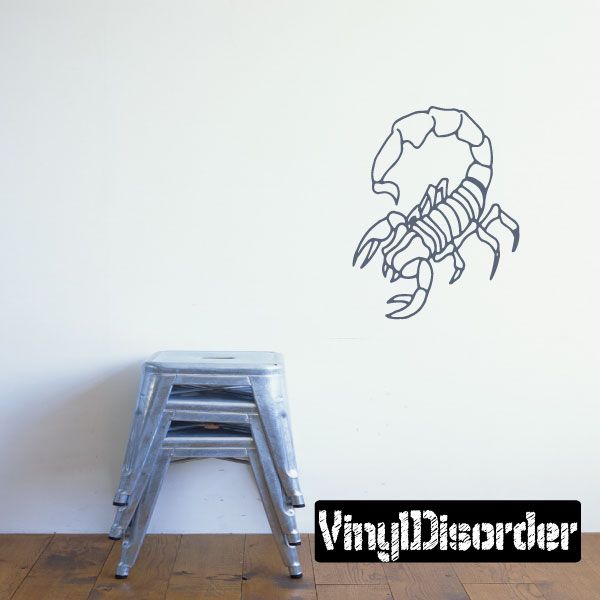 Scorpion decal with outlined night-style design, black lines on transparent background